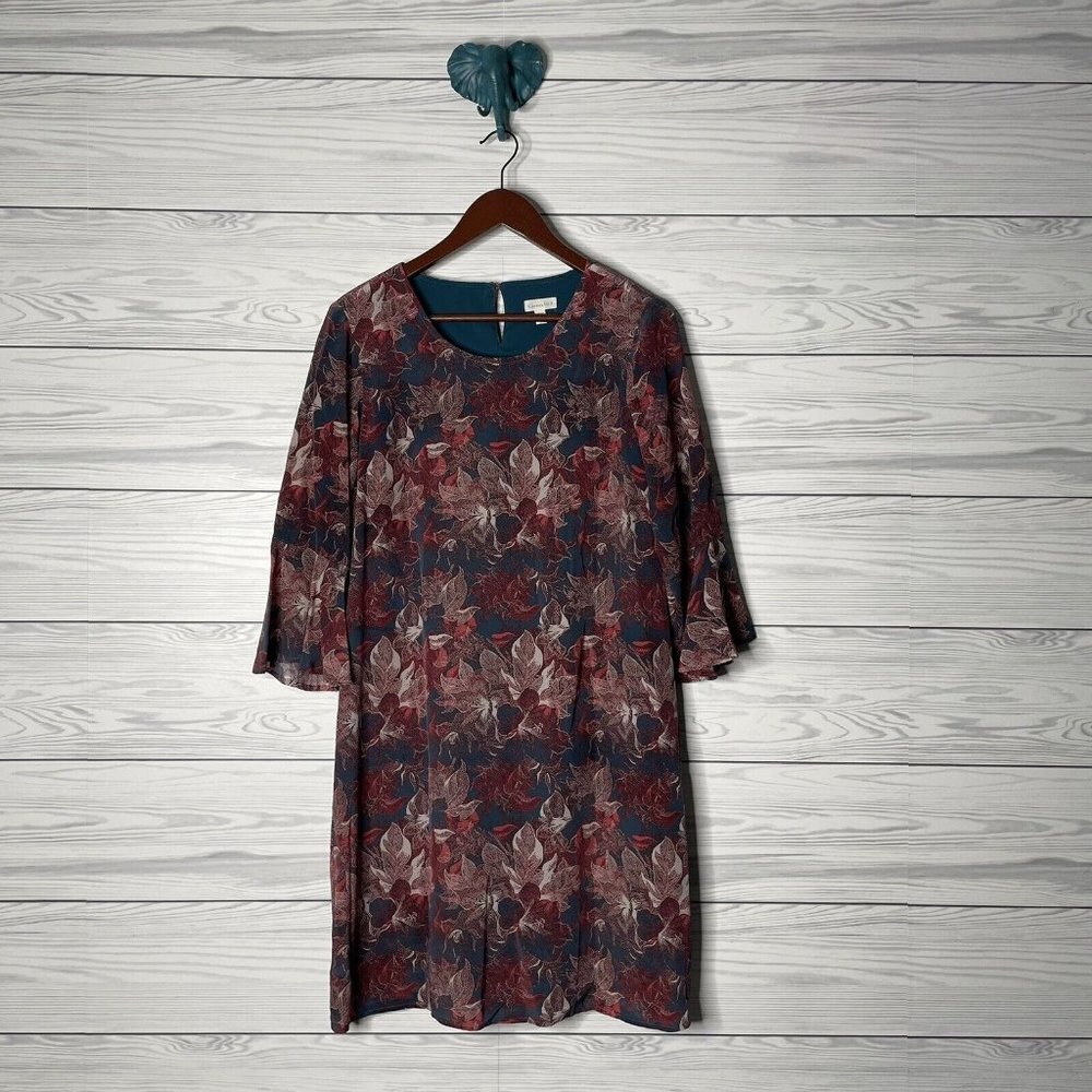 Garnet Hill 100% Silk Fall Floral Print Long Sleeve Knee Length Dress Size 4